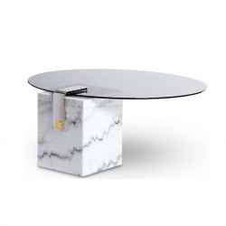 Tempered Glass Top & White Marble Base