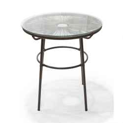 steel pe wicker table with glass top