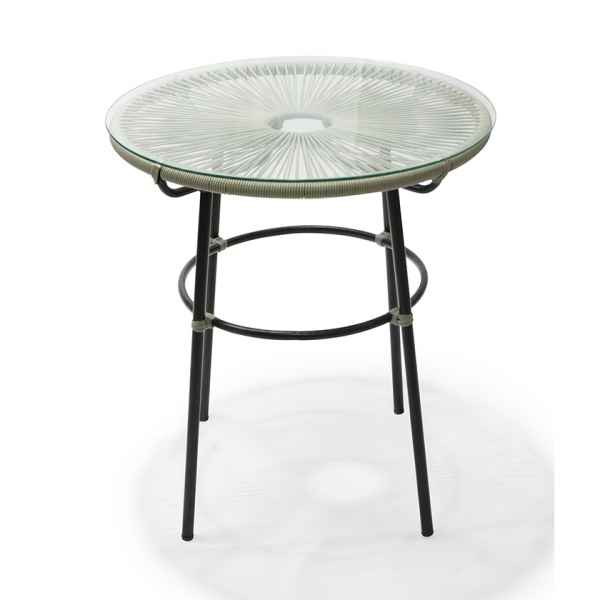 steel pe wicker table with glass top