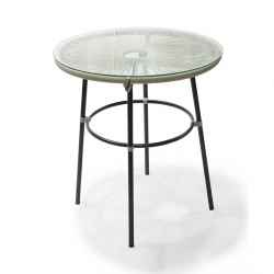 steel pe wicker table with glass top