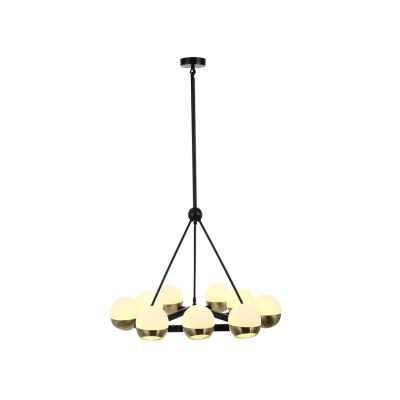 Frost White Glass Chandelier w/Brass Glass Cover and Black Metal Body