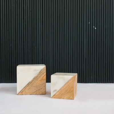 Marble&Wooden Cube Bookend