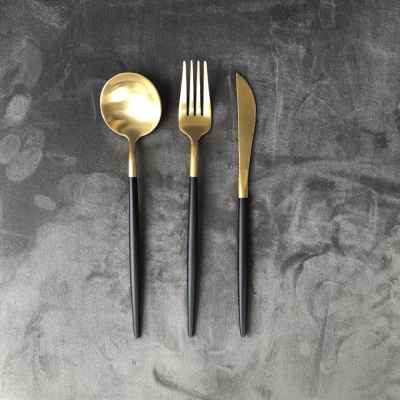 Cutlery Set-Gold w/ Black Handle
