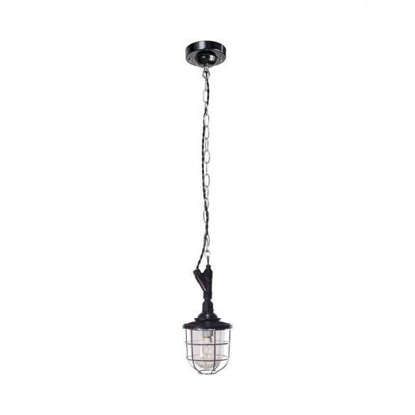 Enamel Pendant Lamp w/Cage-Black