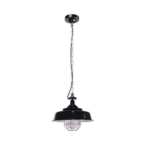 Enamel Pendant Lamp w/Cage-Black