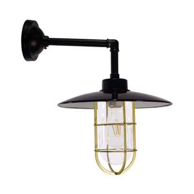 Enamel Wall Lamp w/Cage-Gold&Black