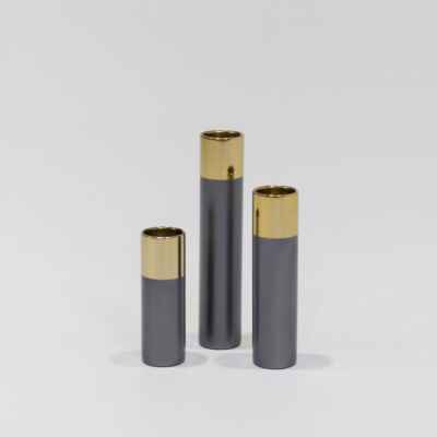 Steel Candle Holder Set Of 3-Grey& Gold