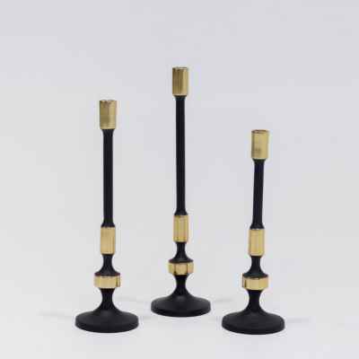 Aluminium Candle Holder Set Of 3-Black&Gold