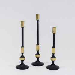 Aluminium Candle Holder Set Of 3-Black&Gold