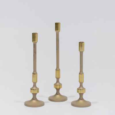 Aluminium Candle Holder Set Of 3-Matt Gold&Shiny Gold