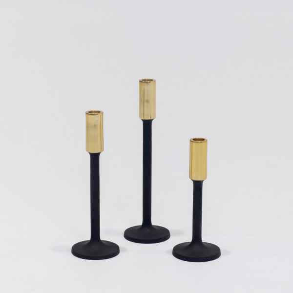 Aluminium Candle Holder Set Of 3-Black& Gold