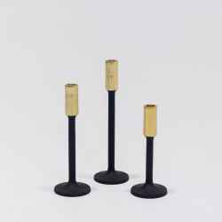 Aluminium Candle Holder Set Of 3-Black& Gold