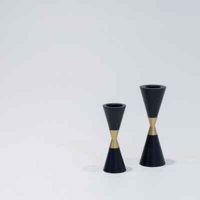 Iron&Alu Candle Holder Set Of 2-Black&Matt Gold