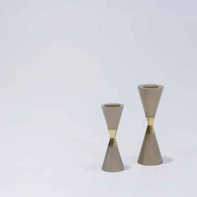 Iron&Alu Candle Holder Set Of 2-Matt Gold&Shiny Gold