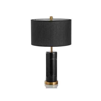 Metal&Marble Table Lamp-Black w/Black Shade