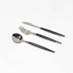 Cutlery Set Of 3-Silver w/Black Handle