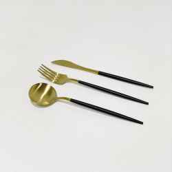 Cutlery Set Of 3-Gold w/Black Handle