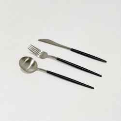 Cutlery Set Of 3-Silver w/Black Handle