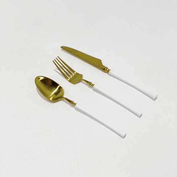 Cutlery Set Of 3-Gold w/White Handle