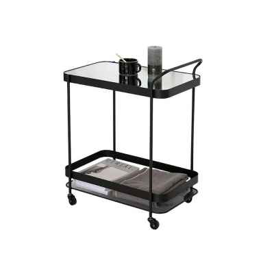 2 SHELVES TRAY TROLLEY-BLACK