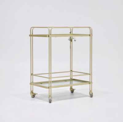 2 SHELVES TRAY TROLLEY-GOLD