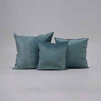 VELVET FLANGED CUSHION - WATER GREEN