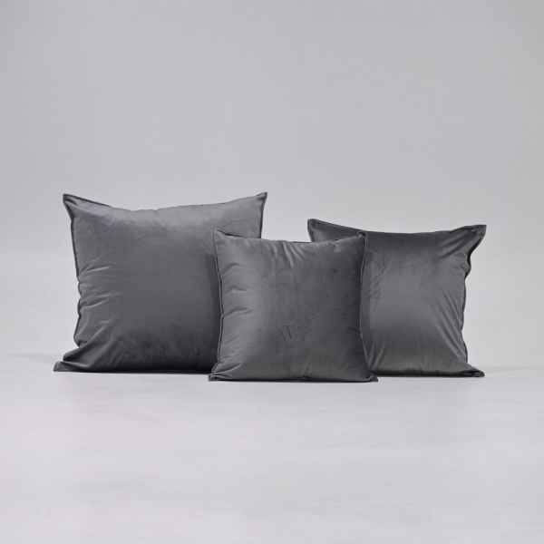 VELVET FLANGED CUSHION - DARK GREY