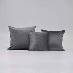 VELVET FLANGED CUSHION - DARK GREY