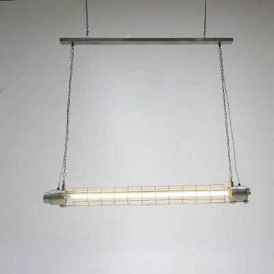 Industrial Fluo Hang Lamp W/Cage-Galvanized
