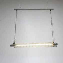 Industrial Fluo Hang Lamp W/Cage-Galvanized