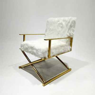 White Fur Chair w/Shiny Gold Legs