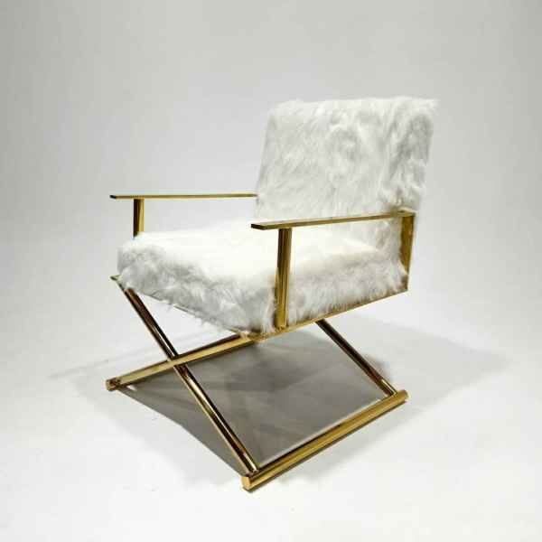 White Fur Chair w/Shiny Gold Legs