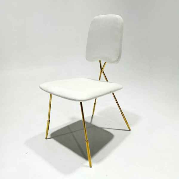 Velvet Chair w/ Shiny Gold Legs -White