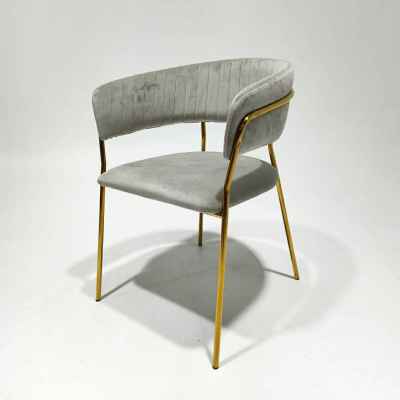 Velvet Chair w/Gold Steel Legs -Light Grey