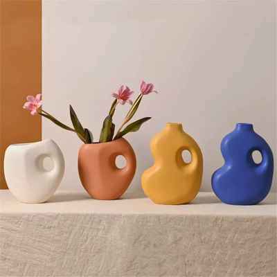 Pottery Vase - Yellow / Blue
