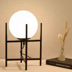 Glass&Metal Table Lamp-Gold w/White Ball